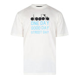 Diadora T-Shirt Girocollo Tinta Unita Con Stampe In Contrasto Panna Per Bambino
