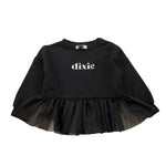 DIXIE felpa tinta unita girocollo con logo e tulle Nero per Bambina LB20040G67 NERO DIXIE 