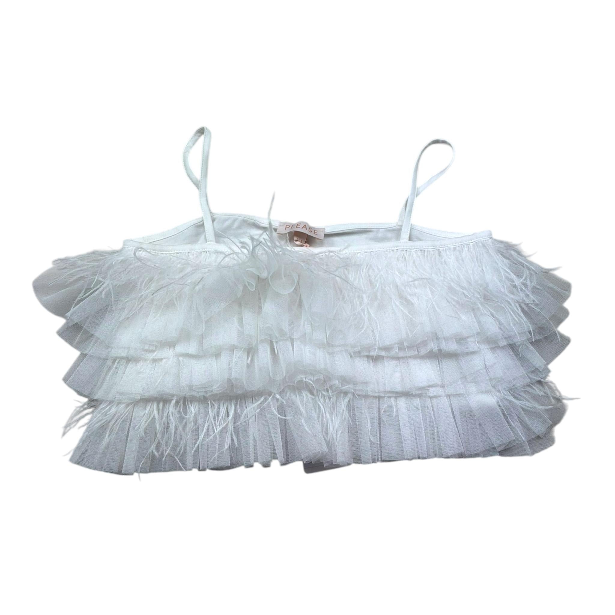 Please Top Bretelline Tinta Unita con Piume per Bambina M06032G73 BIANCO PLEASE 