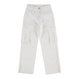 Manila Grace Pantalone Tinta Unita Modello Cargo Bianco Per Bambina