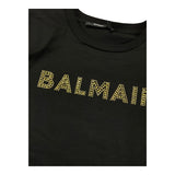 Balmain T-Shirt Girocollo Tinta Unita Con Stampa Brillantinata Nero Per Bambina