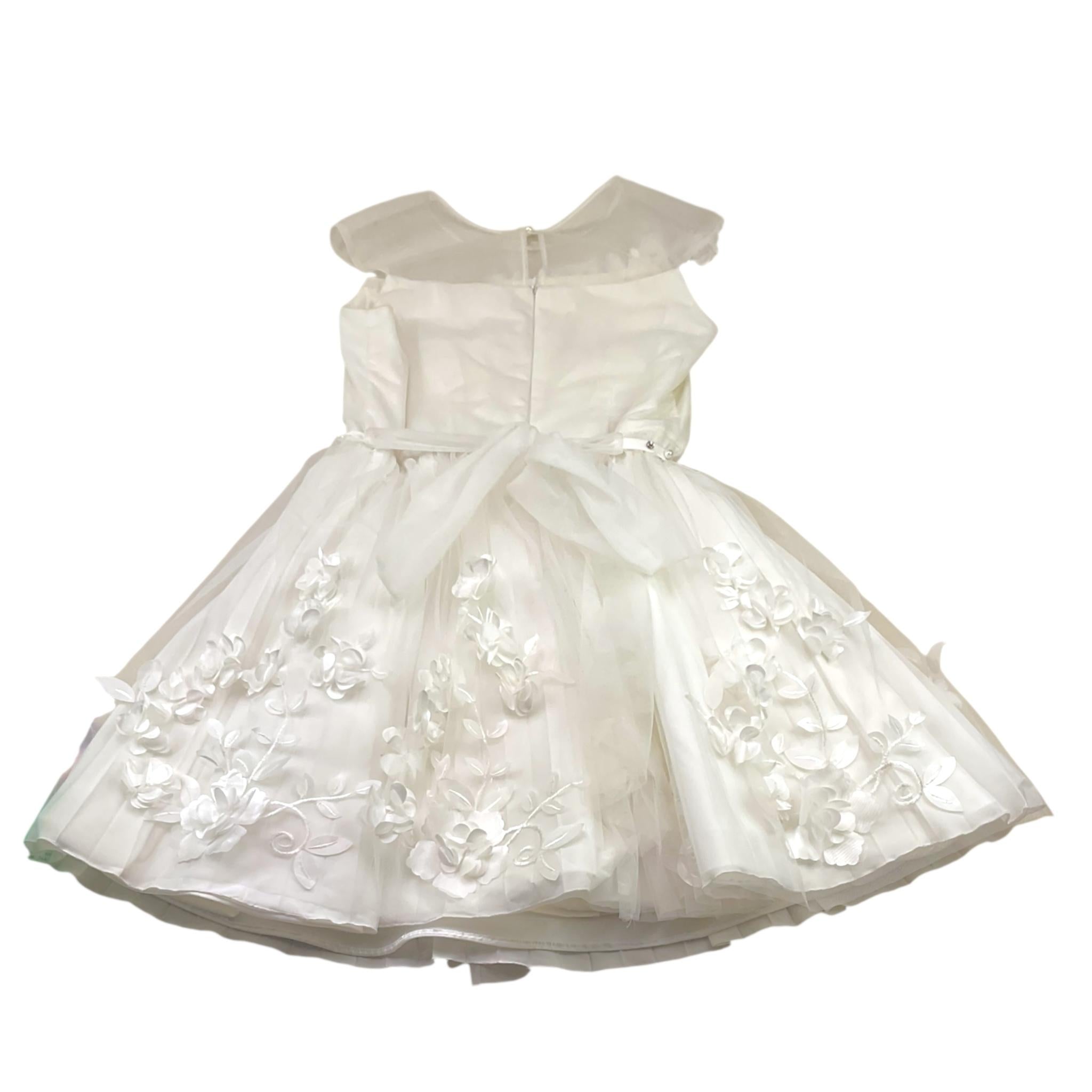 Le Bellissime di Loredana Abito Cerimonia con Applicazioni Fiori Tinta Unita per Bambina P0201207 BIANCO LE BELLISSIME DI LOREDANA 