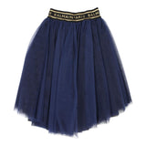 Balmain Gonna Tinta Unita In Tulle Con Elastico In Vita Logato Blu Per Bambina