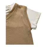 Le Bebe' T-Shirt Girocollo Tinta Unita Con Finto Gilet In Maglia Bianco/Beige Per Neonato