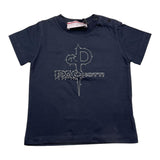 Cesare Paciotti T-Shirt Tinta Unita Girocollo con Stampa Logo Blu per Neonato