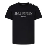 Balmain T-Shirt Tinta Unita con Stampa per Bambina BV8Q21 NERO BALMAIN 