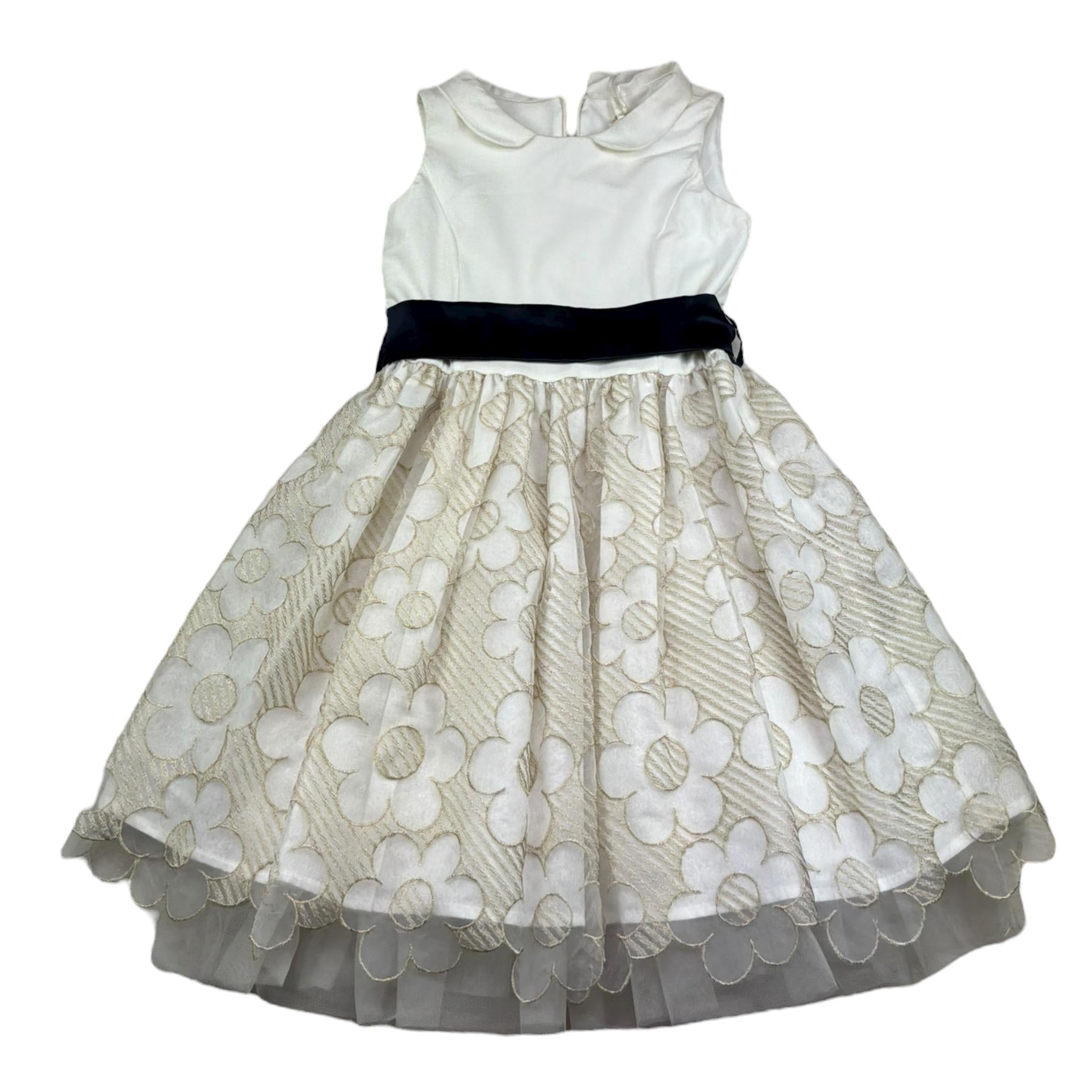 Monnalisa Abito Mezza Manica Tinta Unita con Cintura In Contrasto per Bambina 715905 PANNA MONNALISA 