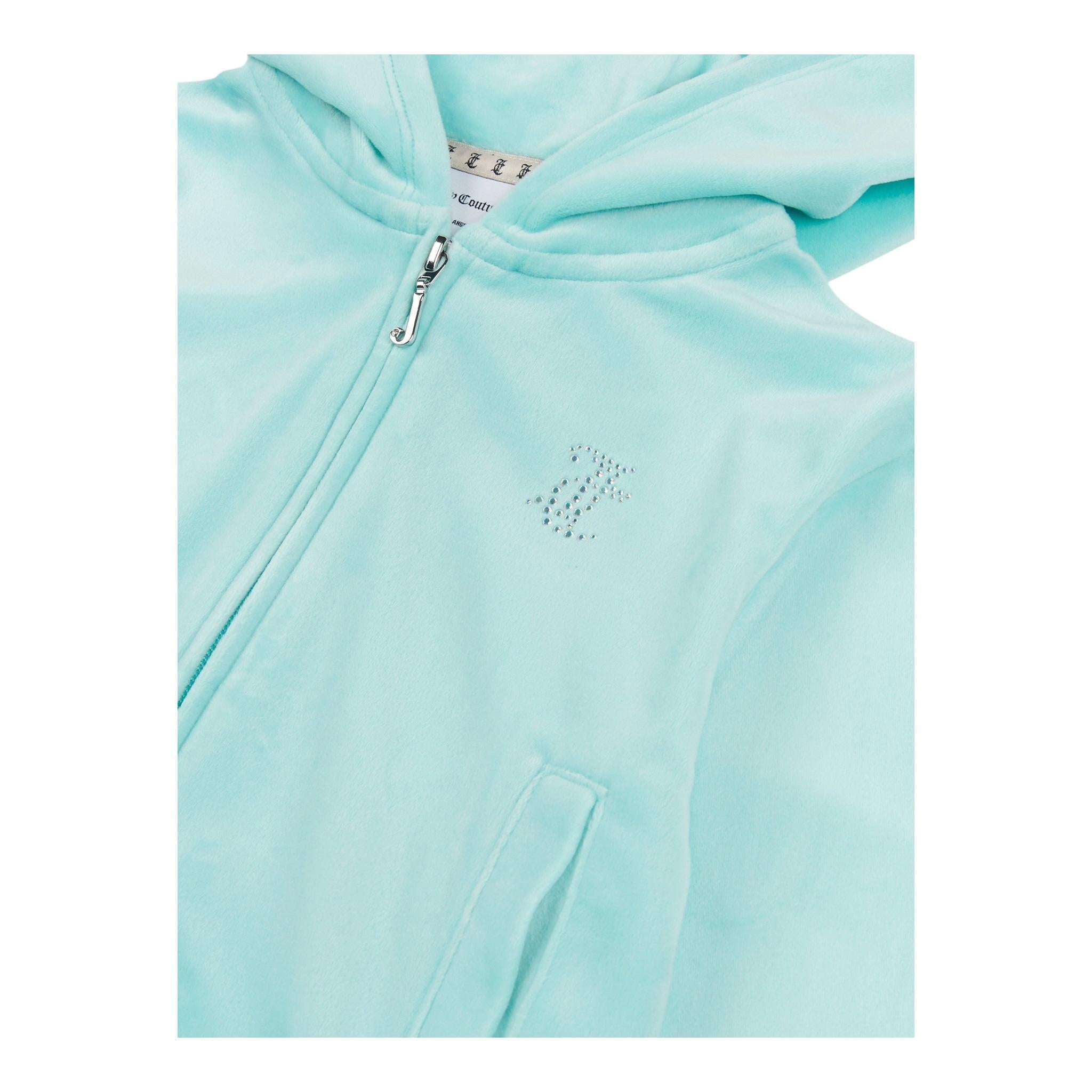 Juicy Couture Felpa Tinta Unita In Velluto con Zip E Cappuccio per Bambina JBX6500 AZZURRO JUICY COUTURE 