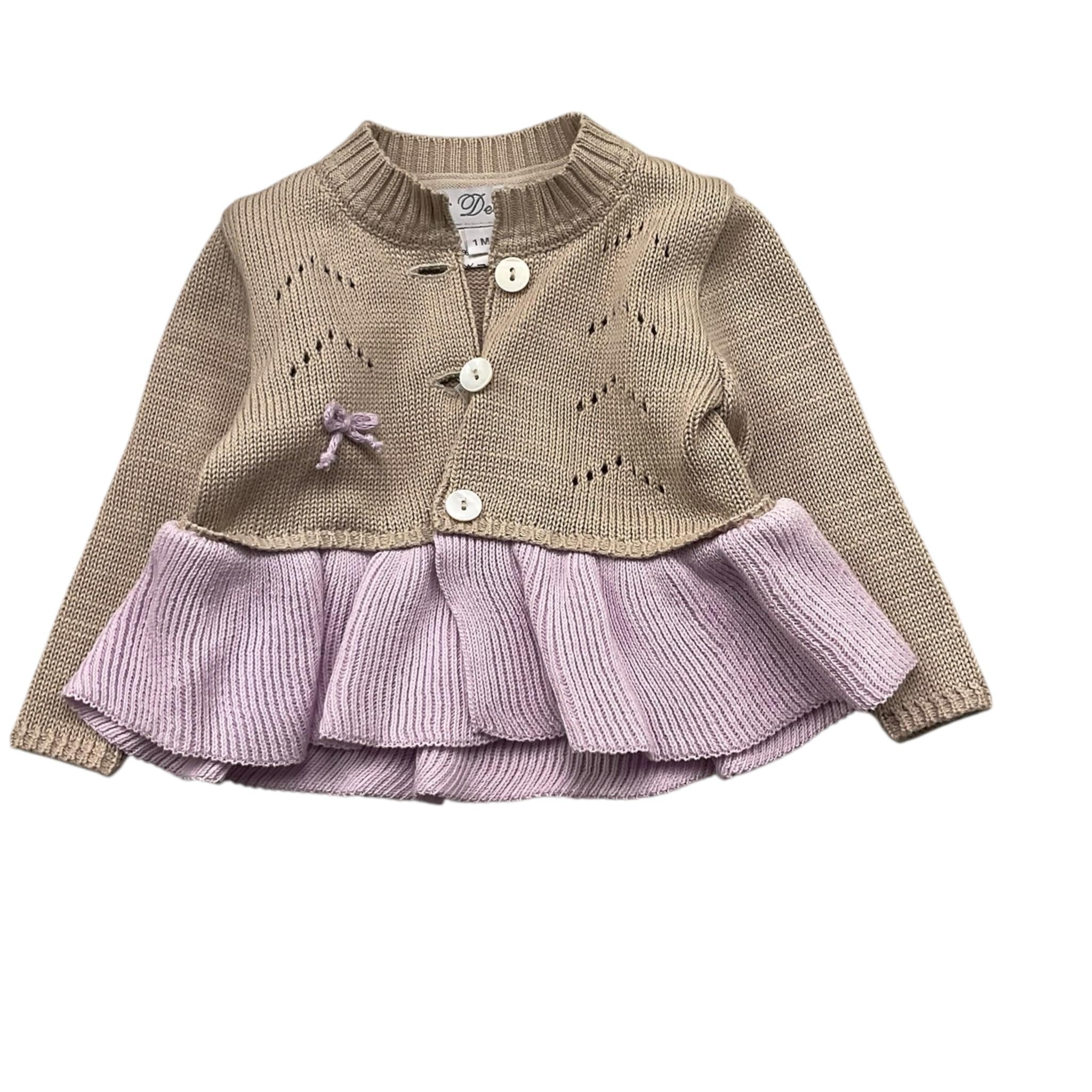 I Delfi Cardigan Bicolore Traforato per Neonata 25P5011 BEIGE I DELFI 
