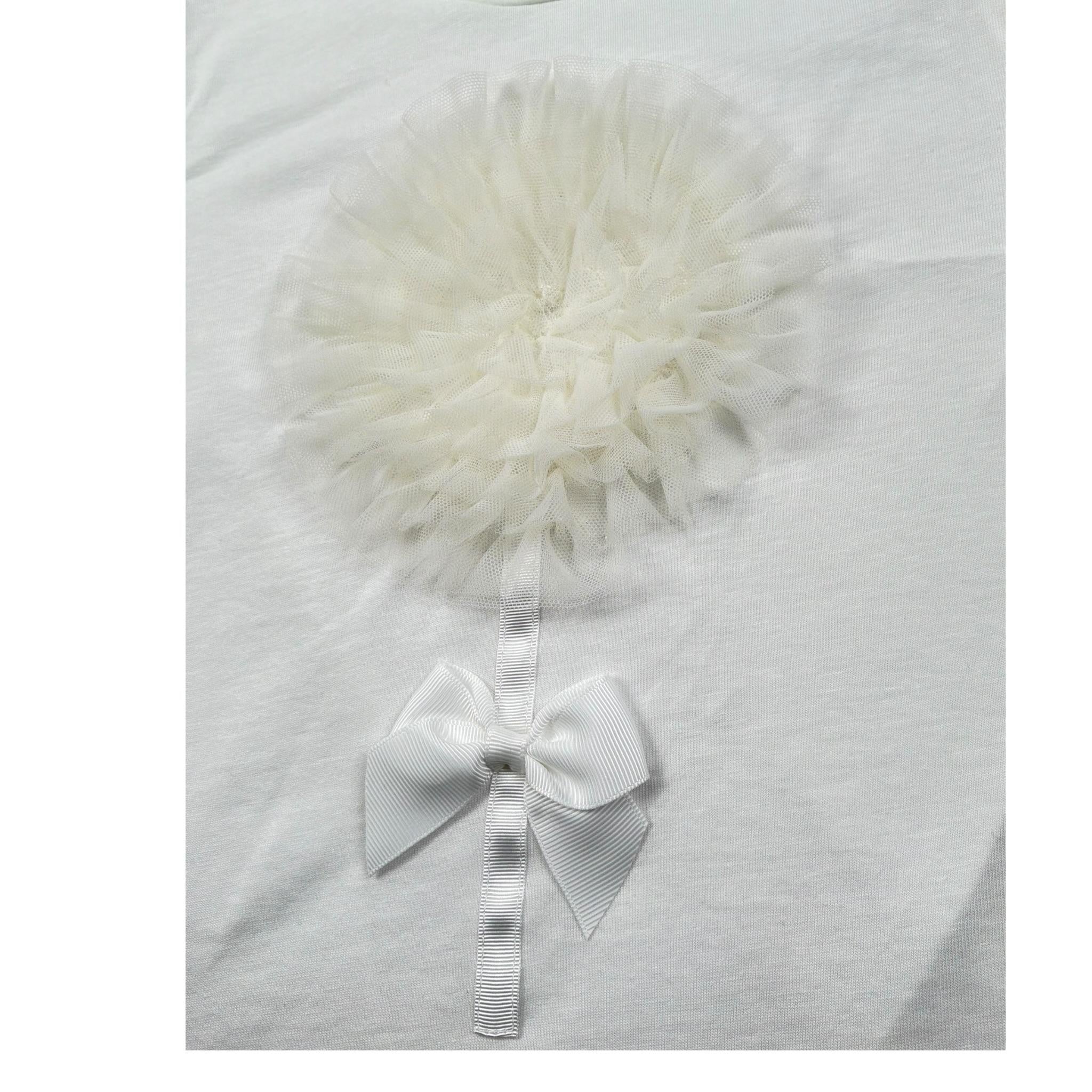 Please T-Shirt Girocollo Tinta Unita con Tulle per Bambina MB33030G73J BIANCO PLEASE 