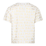 Balmain T-Shirt Girocollo Tinta Unita Con Stampe Logo Bianco Per Bambina
