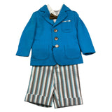 Colori Chiari Completo 4 Pezzi Giacca-Camicia-Papillon-Bermuda Azzurro Per Neonato