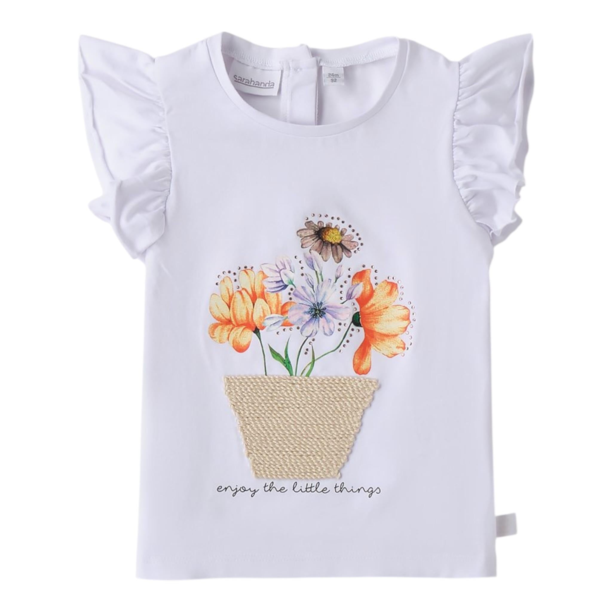 Mini Banda T-Shirt Girocollo Tinta Unita con Stampa per Neonata 0B318 BIANCO MINI BANDA 