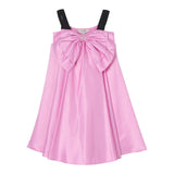 Twinset Abito Tinta Unita Con Fiocco E Bretelle Logate In Contrasto Rosa Per Bambina