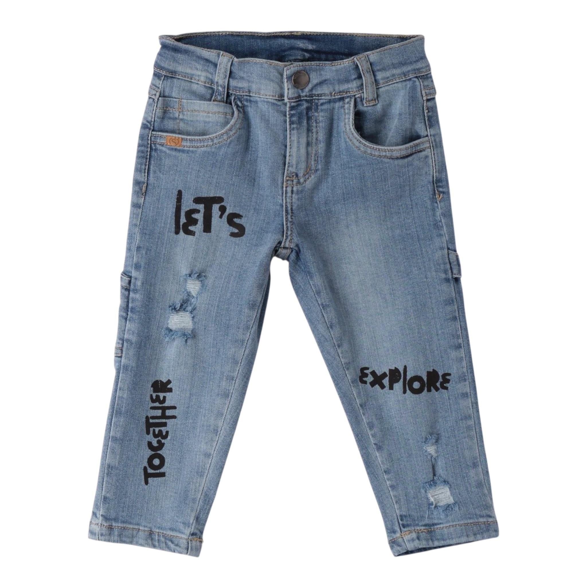 Sarabanda Jeans tinta unita con Stampa Azzurro per Neonato 0B032N AZZURRO SARABANDA 