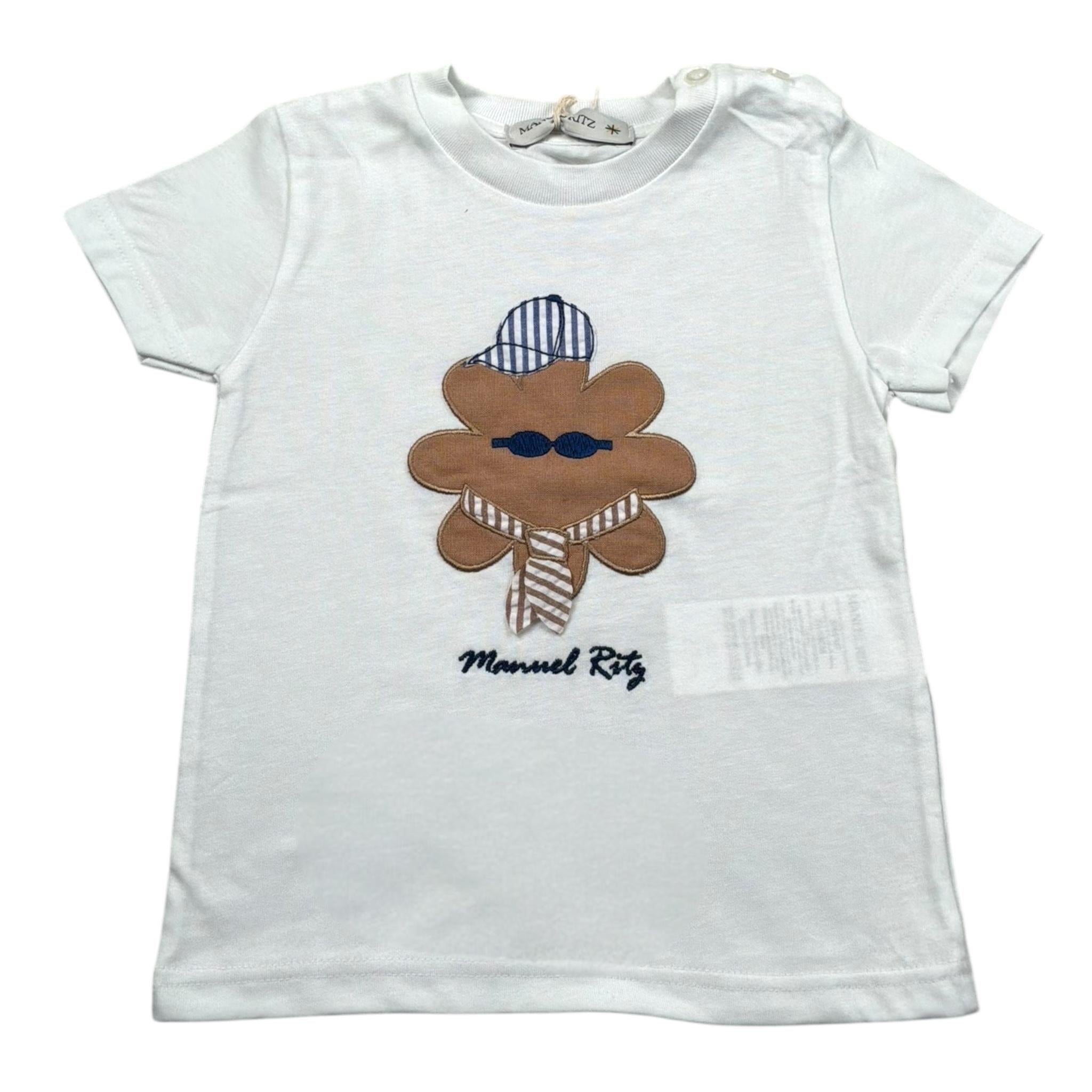 Manuel Ritz T-Shirt Girocollo Tinta Unita con Stampa per Bambino MR3107JXX BIANCO MANUEL RITZ 