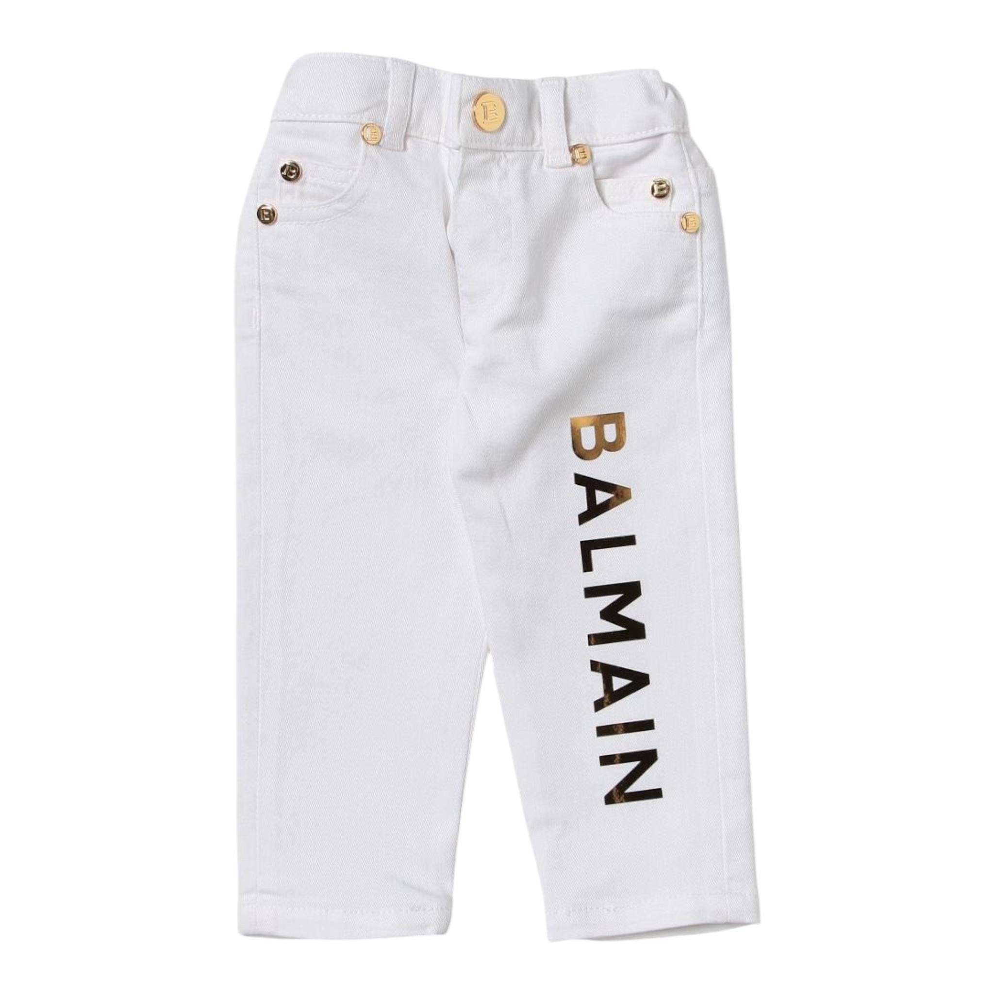 BALMAIN jeans tinta unita con girovita regolabile Bianco per Neonata BS6560 BIANCO BALMAIN 