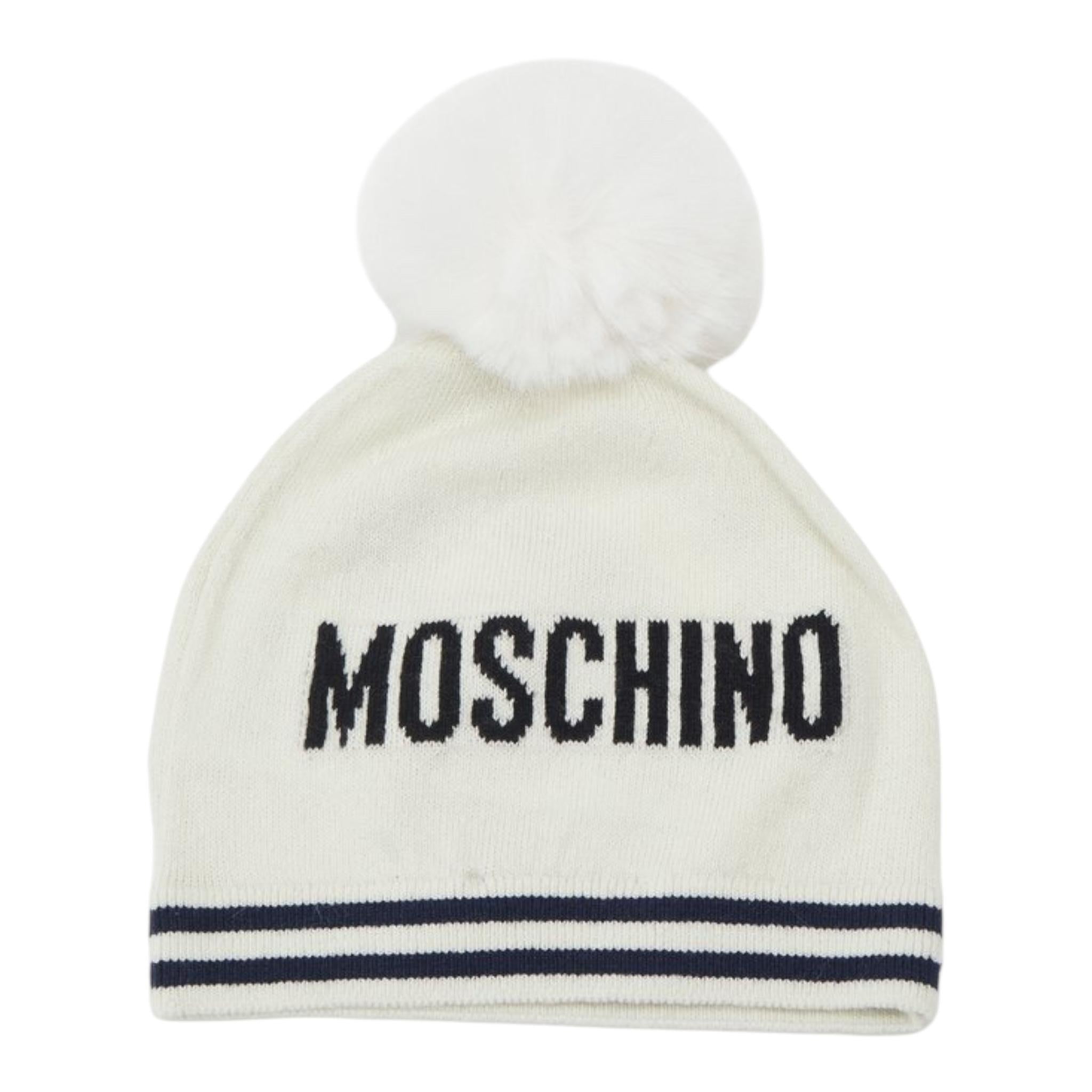 MOSCHINO cappello tinta unita con stampa e pon pon Bianco per Neonato MUX04WX BIANCO MOSCHINO 