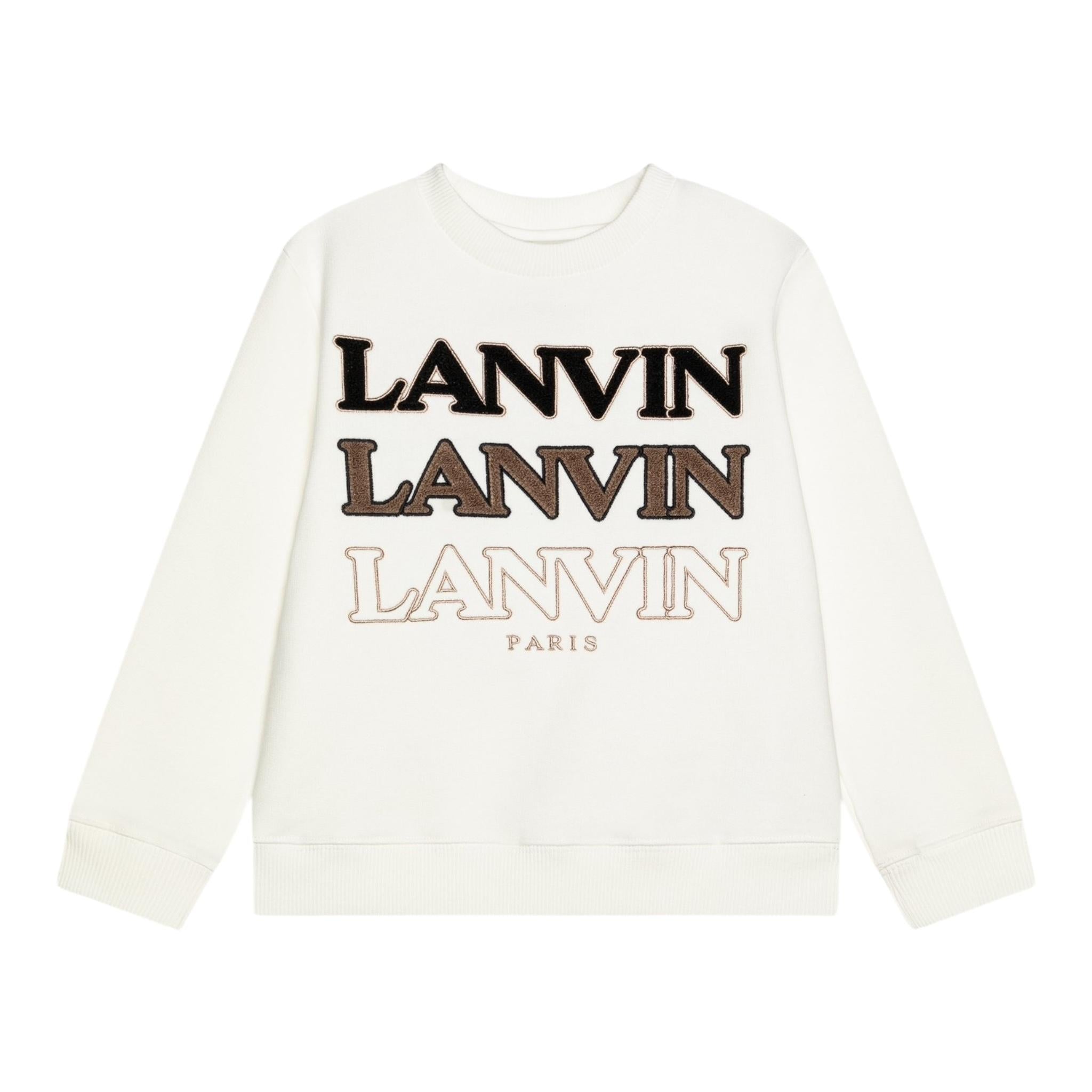 LANVIN felpa chiusa girocollo tinta unita con logo Panna per Bambino N30141 PANNA LANVIN 