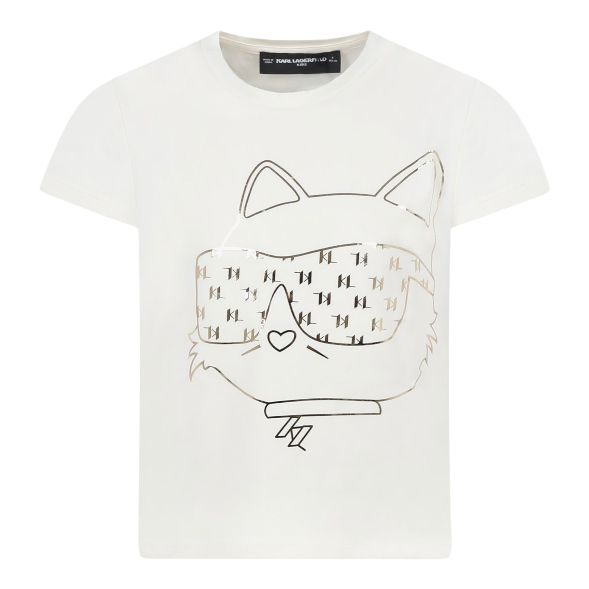 Karl Lagerfeld T-Shirt Girocollo tinta unita con Stampa Panna per Bambina Z30447 PANNA KARL LAGERFELD 