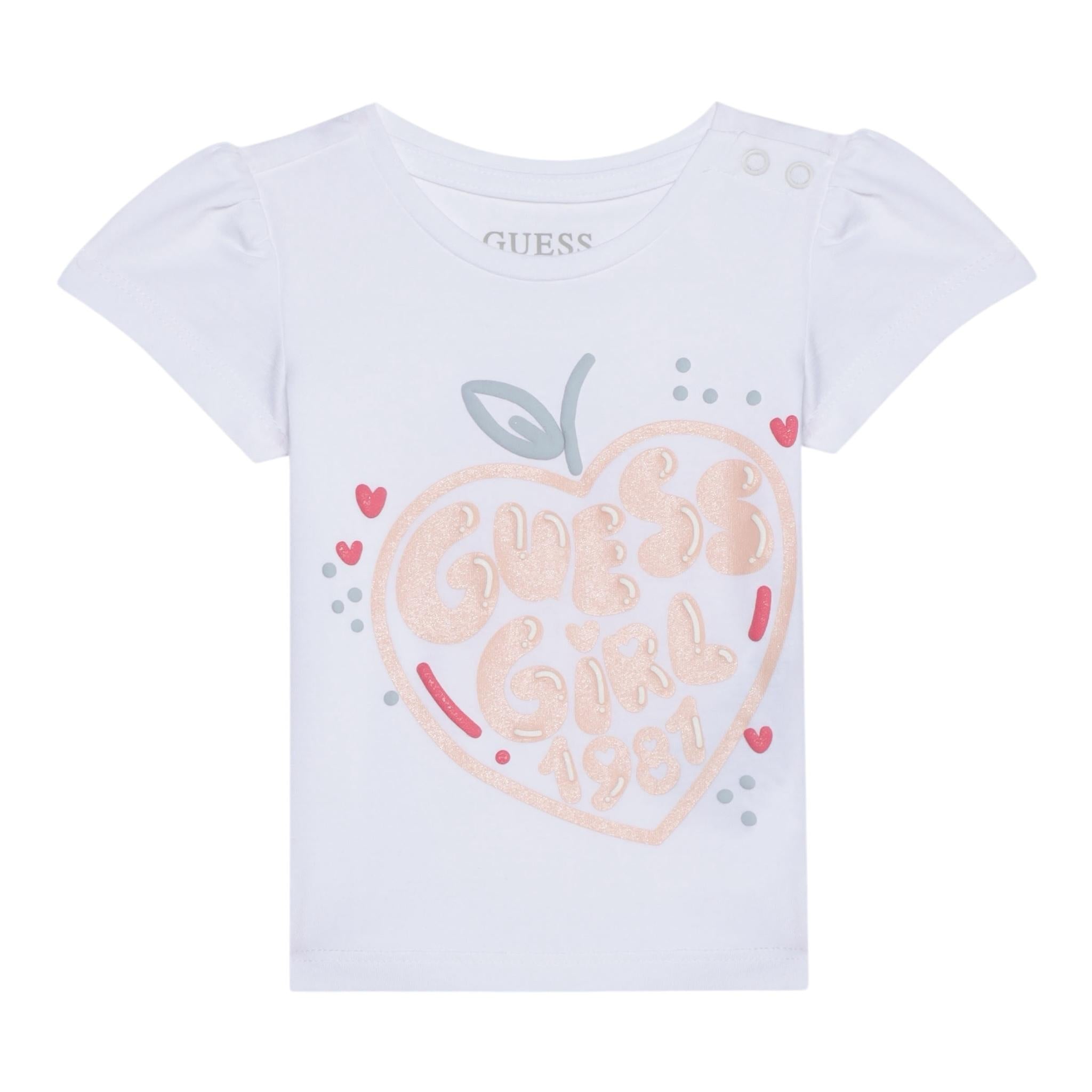 Guess T-Shirt Girocollo Tinta Unita con Stampa per Neonata A5GI01K6YW4 BIANCO GUESS 