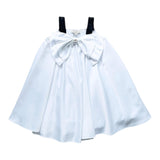 Twinset Abito Tinta Unita Con Fiocco E Bretelle Logate In Contrasto Bianco Per Bambina