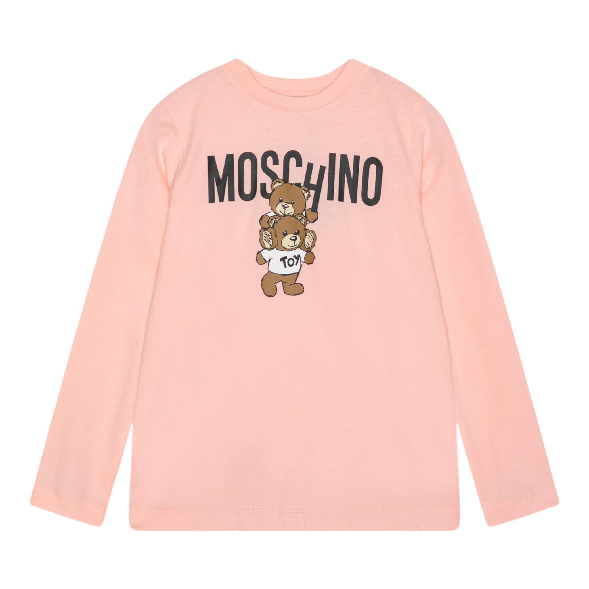MOSCHINO shirt girocollo tinta unita con stampa in contrasto Rosa per Bambina HUO00W ROSA MOSCHINO 