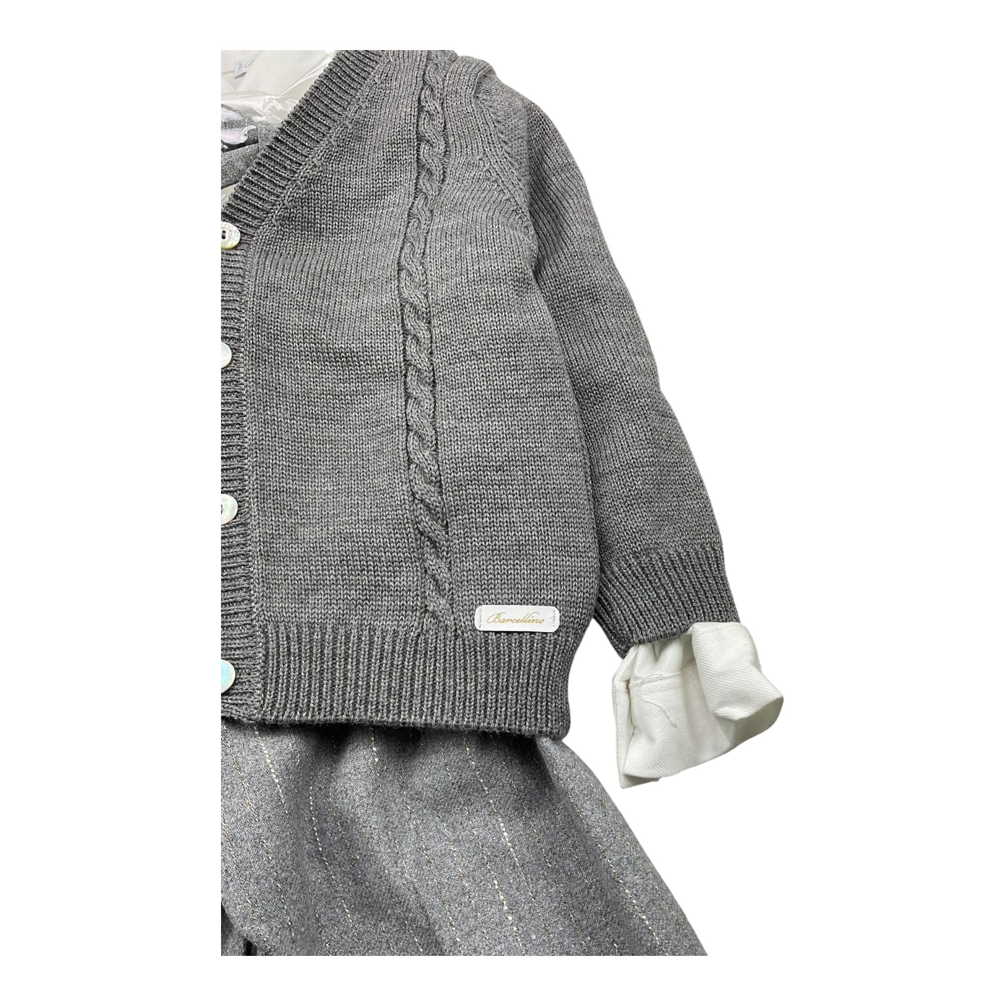 BARCELLINO completo 4 pezzi cardigan-camicia-pantalone con bretelle-papillon Grigio per Neonato 115315 GRIGIO BARCELLINO 