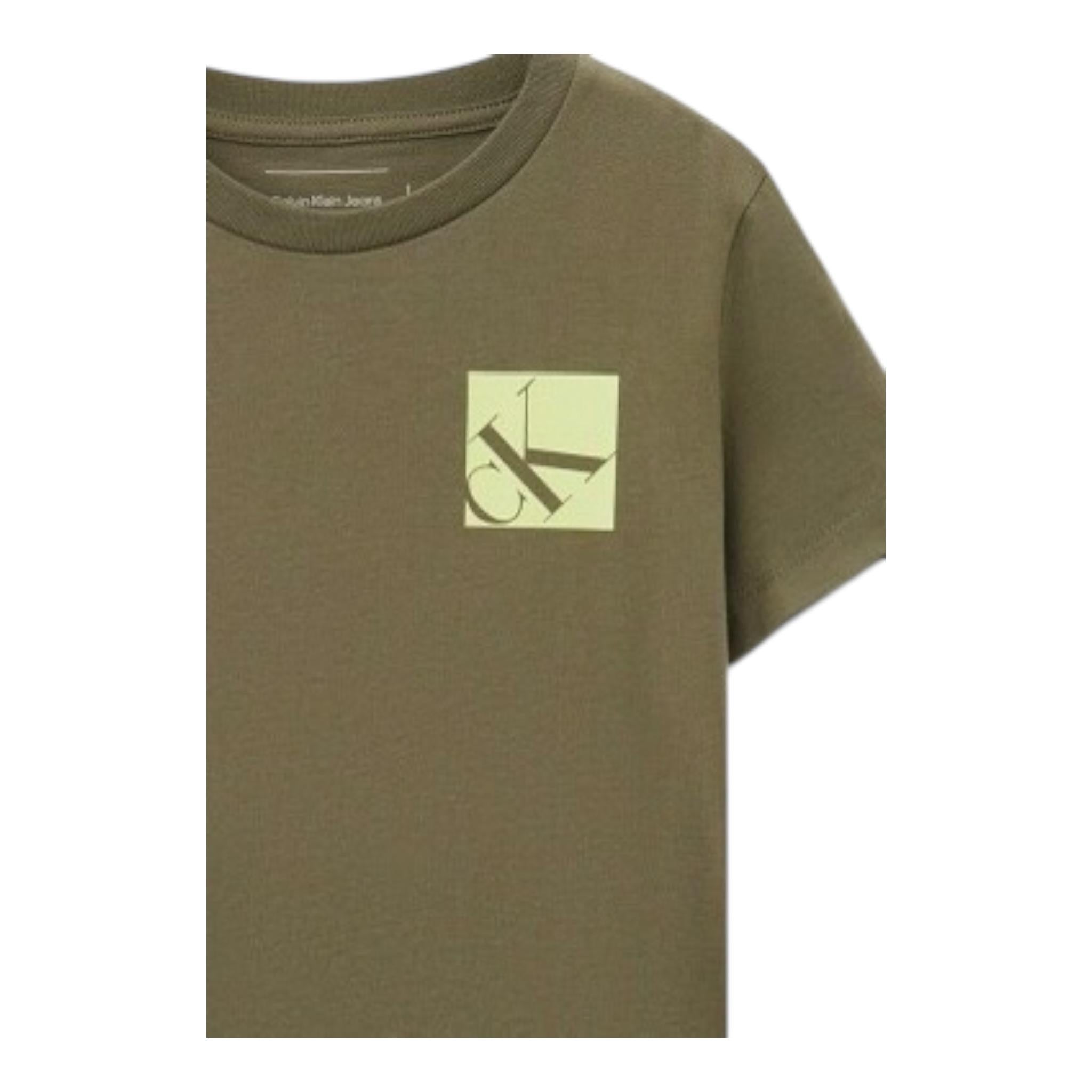 Calvin Klein T-Shirt Girocollo Tinta Unita con Stampa per Bambino IBO2351T VERDE CALVIN KLEIN 