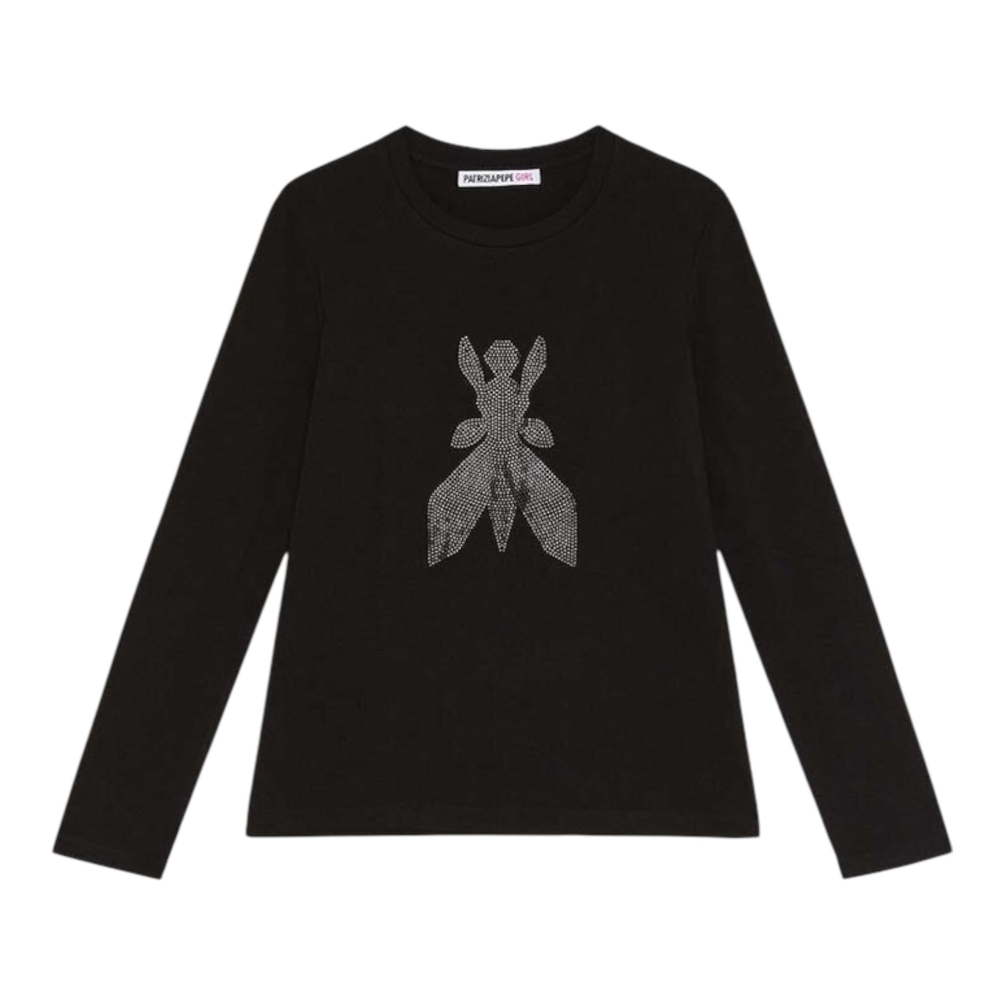 Patrizia Pepe Shirt Girocollo Tinta Unita con Brillantini per Bambina 7M0752 NERO PATRIZIA PEPE 