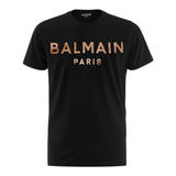 Balmain T-Shirt Girocollo Tinta Unita Con Stampa In Contrasto Nero Per Bambina