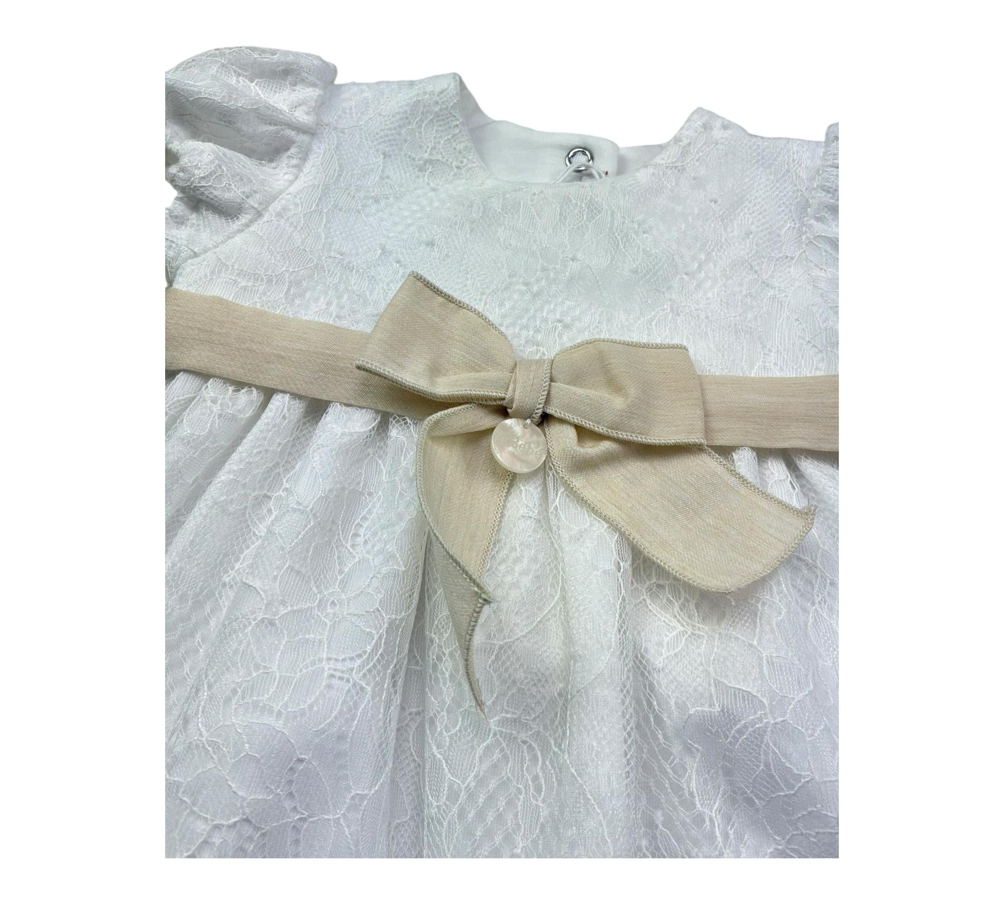 Le Bebe Pagliaccetto Mezza Manica Tinta Unita con Ricami per Neonata LBG6337 BIANCO LE BEBE 