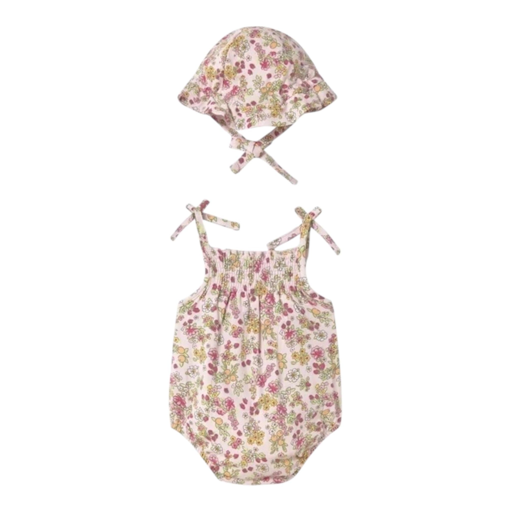 Mayoral Set Pagliaccetto-Cappello Tinta Unita con Stampa per Neonata 1667 ROSA MAYORAL 