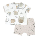 Chicco Completo T-Shirt-Bermuda Tinta Unita Con Fantasia E Stampa Bianco Per Neonato