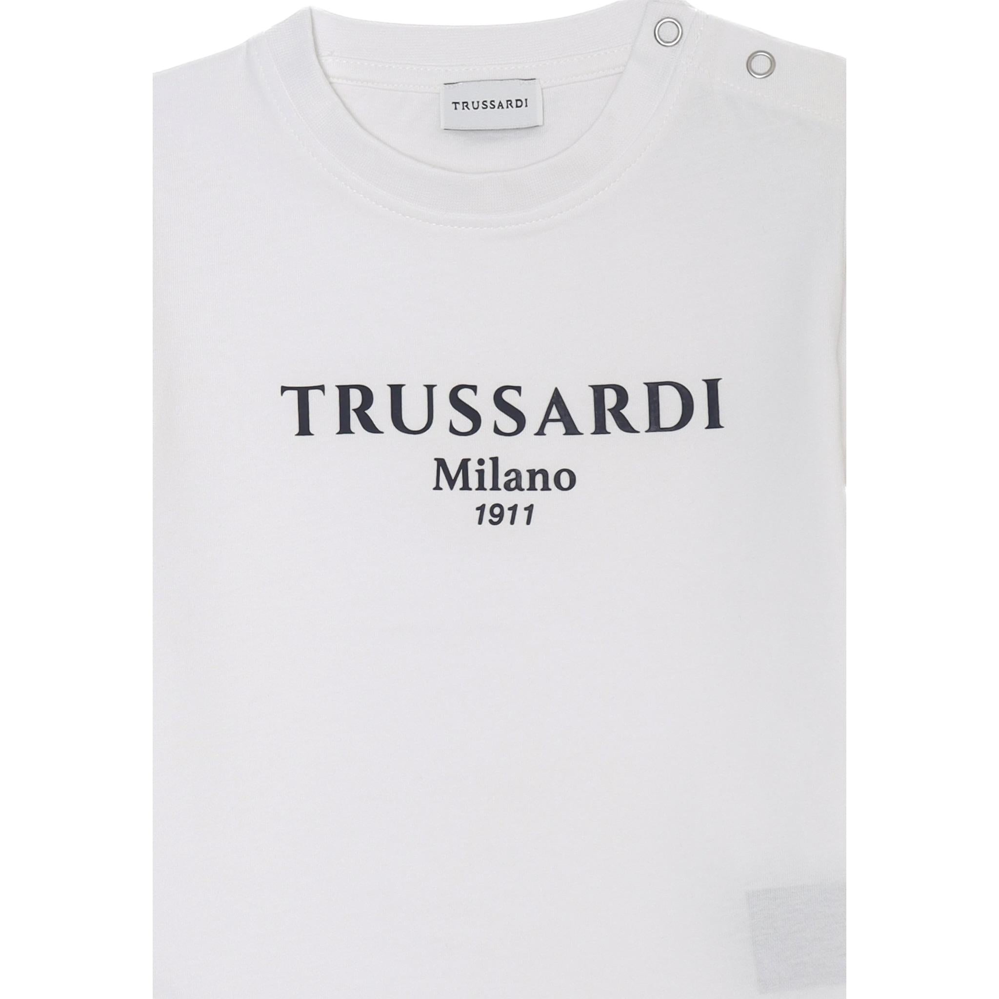 Trussardi T-Shirt Girocollo Tinta Unita con Stampa per Neonato TIP25011TSXXX BIANCO TRUSSARDI 