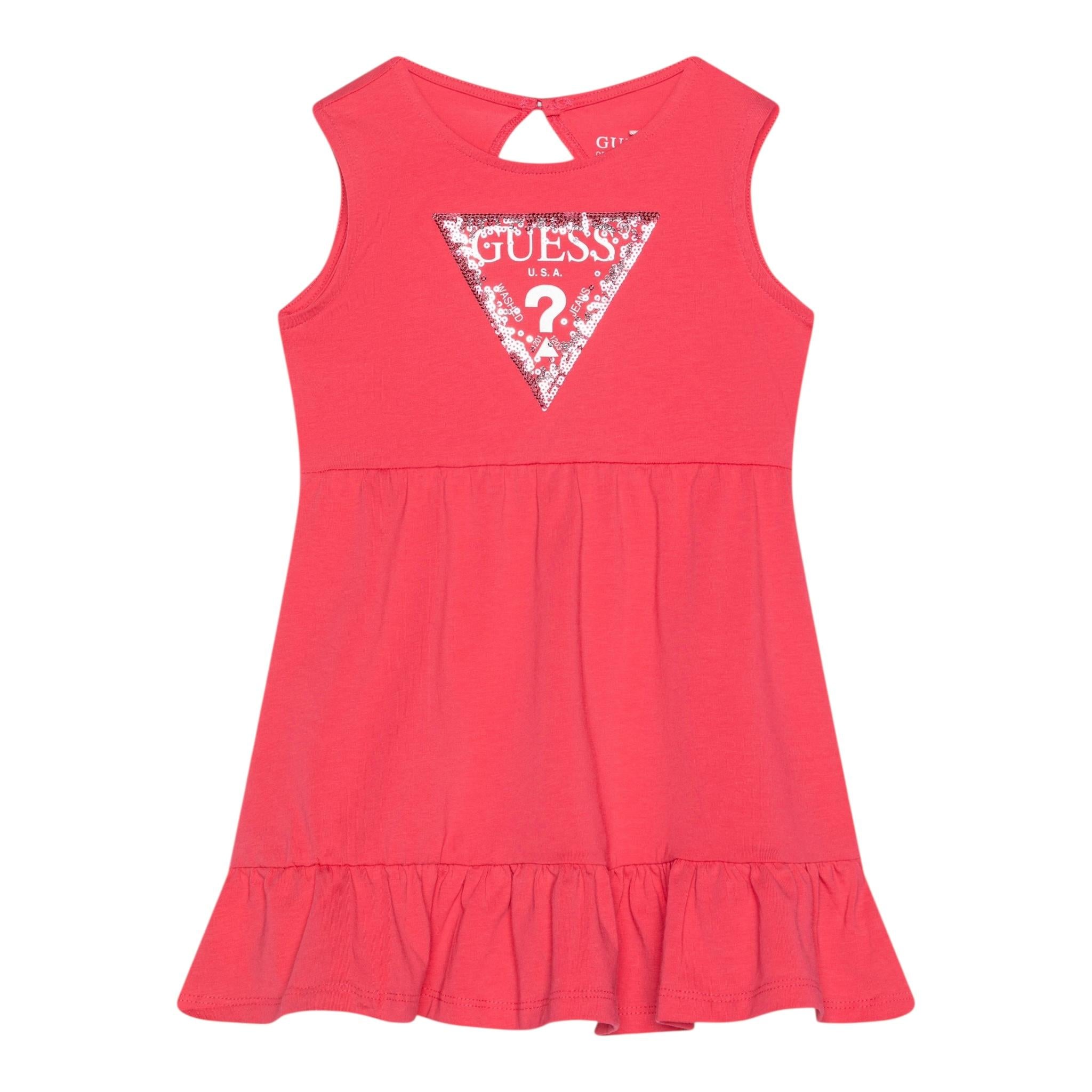 Guess Abito Giromanica Tinta Unita con Logo E Culotte per Neonata A5GK06K6YW4 FRAGOLA GUESS 