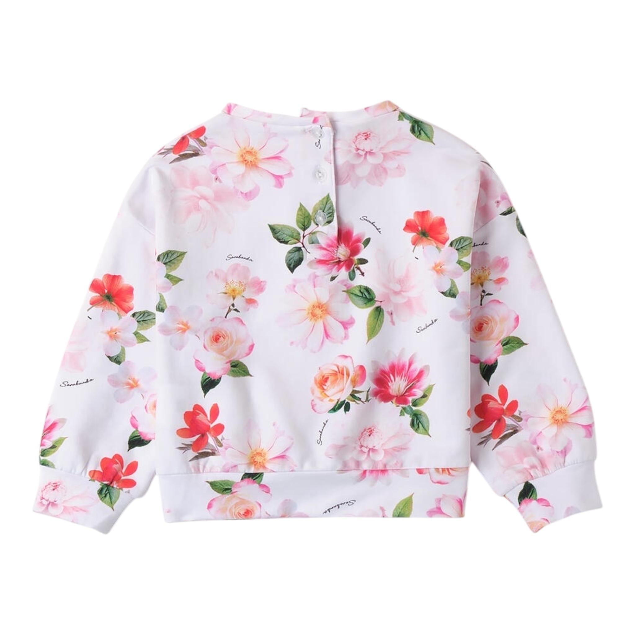 Sarabanda Felpa Girocollo Tinta Unita con Fantasia Fiori per Bambina 0B201 BIANCO SARABANDA 