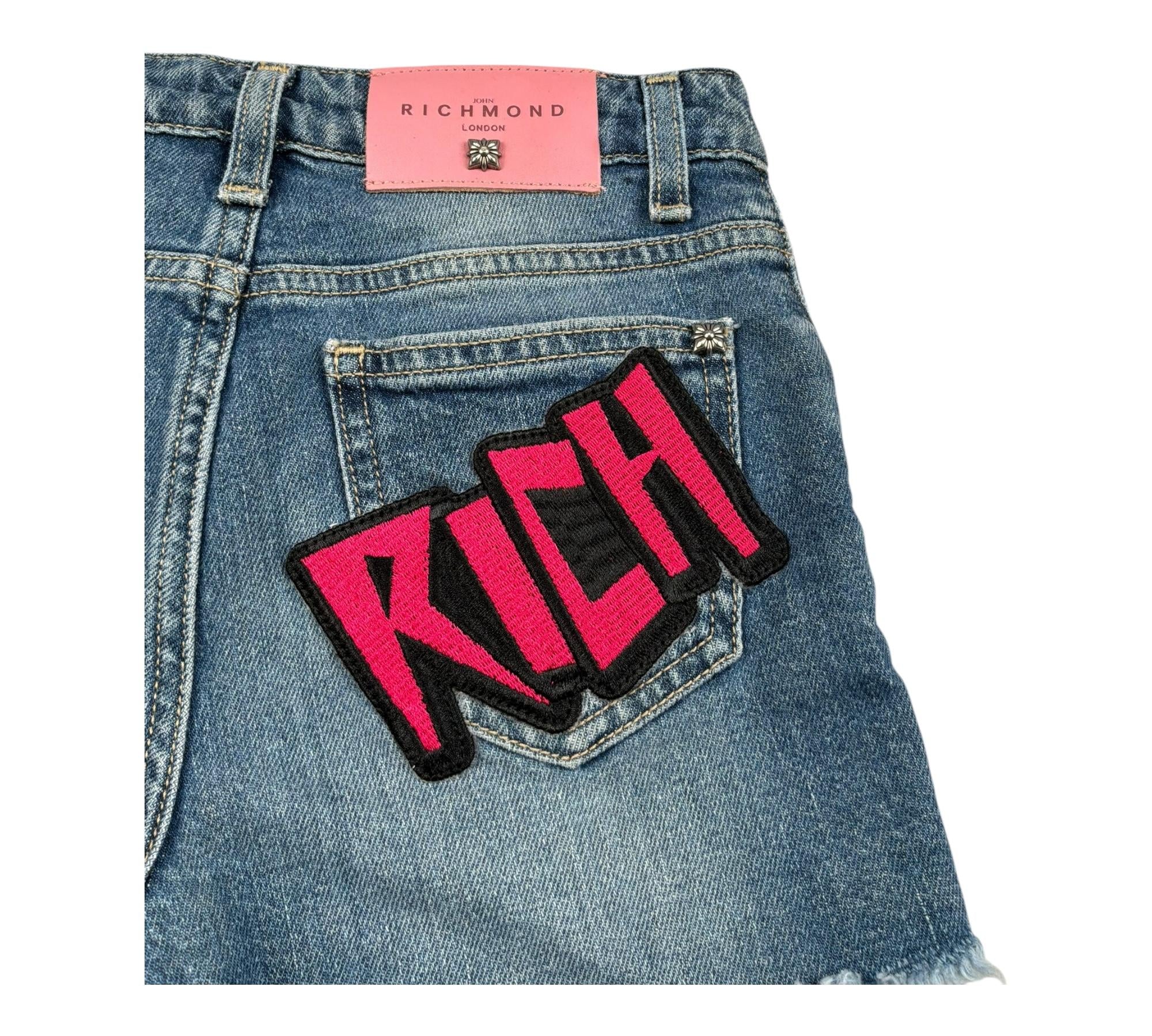 John Richmond Short In Denim Tinta Unita con Logo per Bambina RGP26147SH BLU JOHN RICHMOND 
