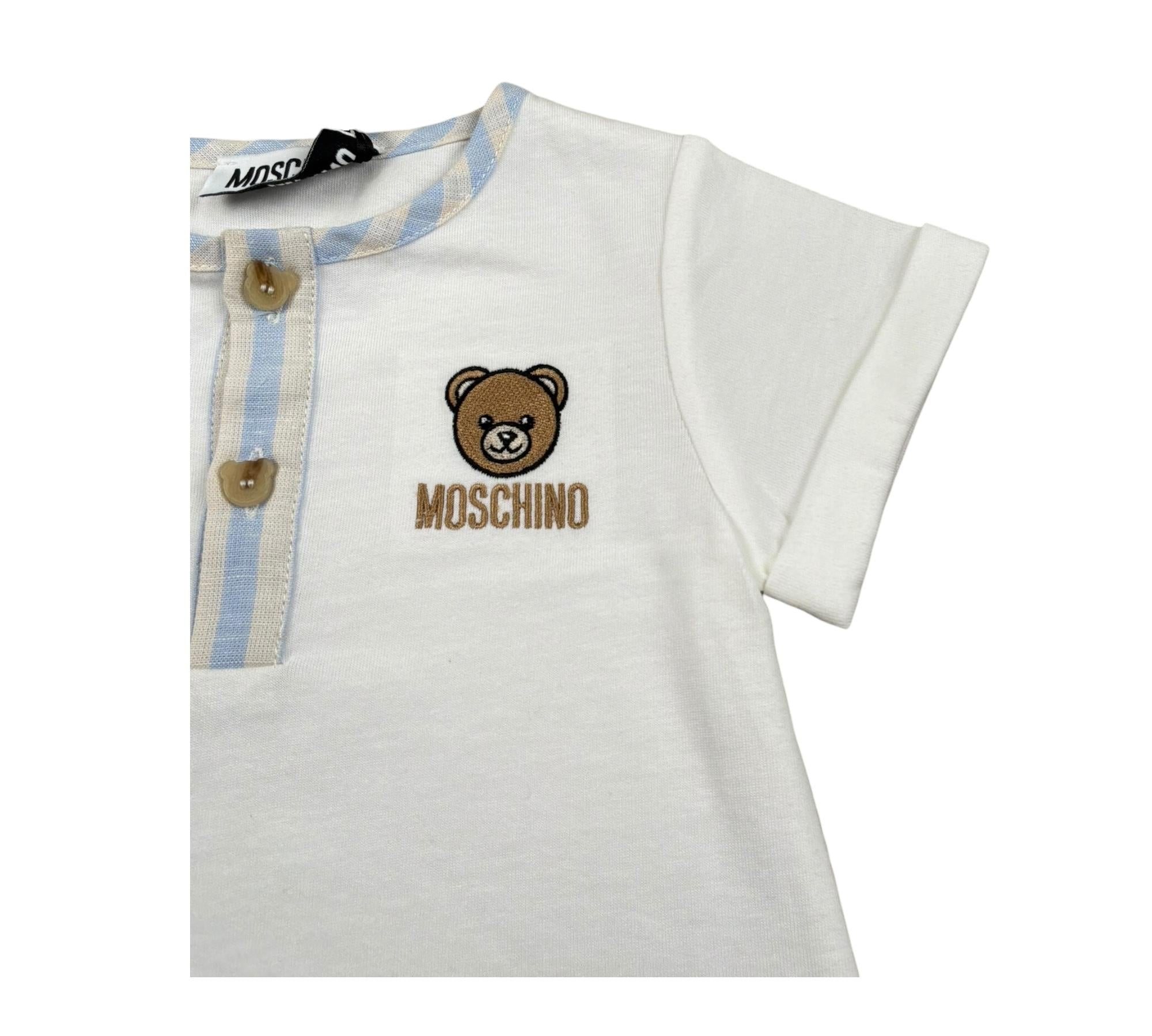 Moschino Pagliaccetto Bicolore Mezza Manica per Neonato MUY08Z BIANCO MOSCHINO 