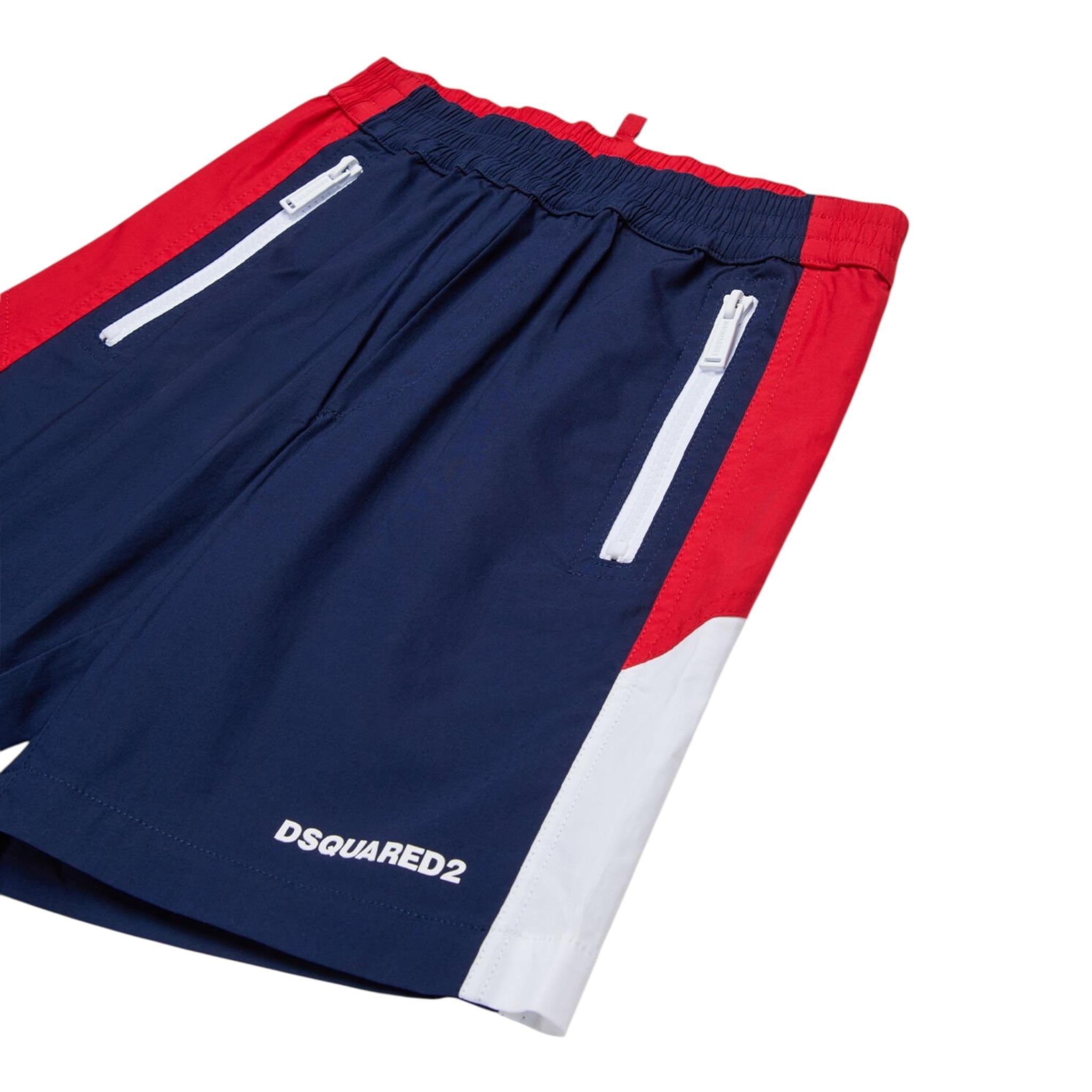 Dsquared2 Bermuda Tricolore con Elastico In Vita per Bambino DQ2832 BLU DSQUARED2 