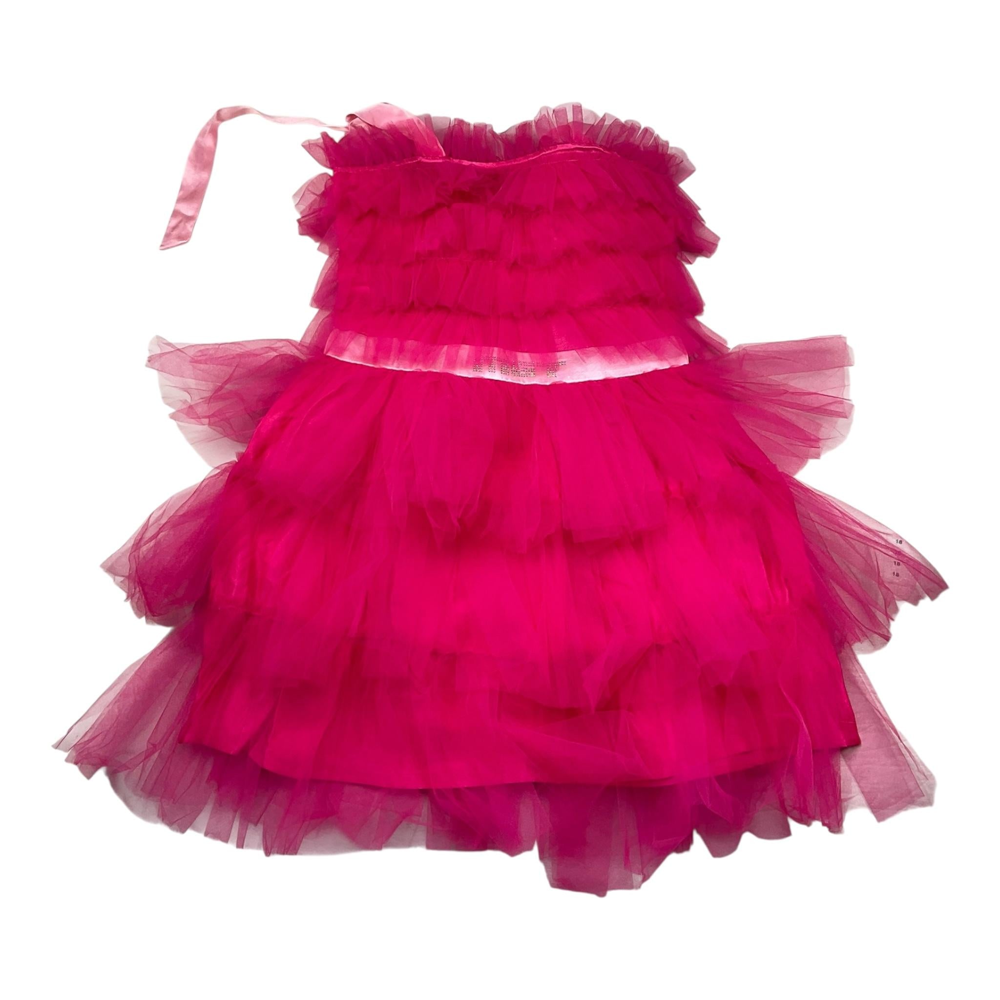 Met Abito Tinta Unita In Tulle con Logo Brillantinato per Bambina ME262 FUXIA MET 