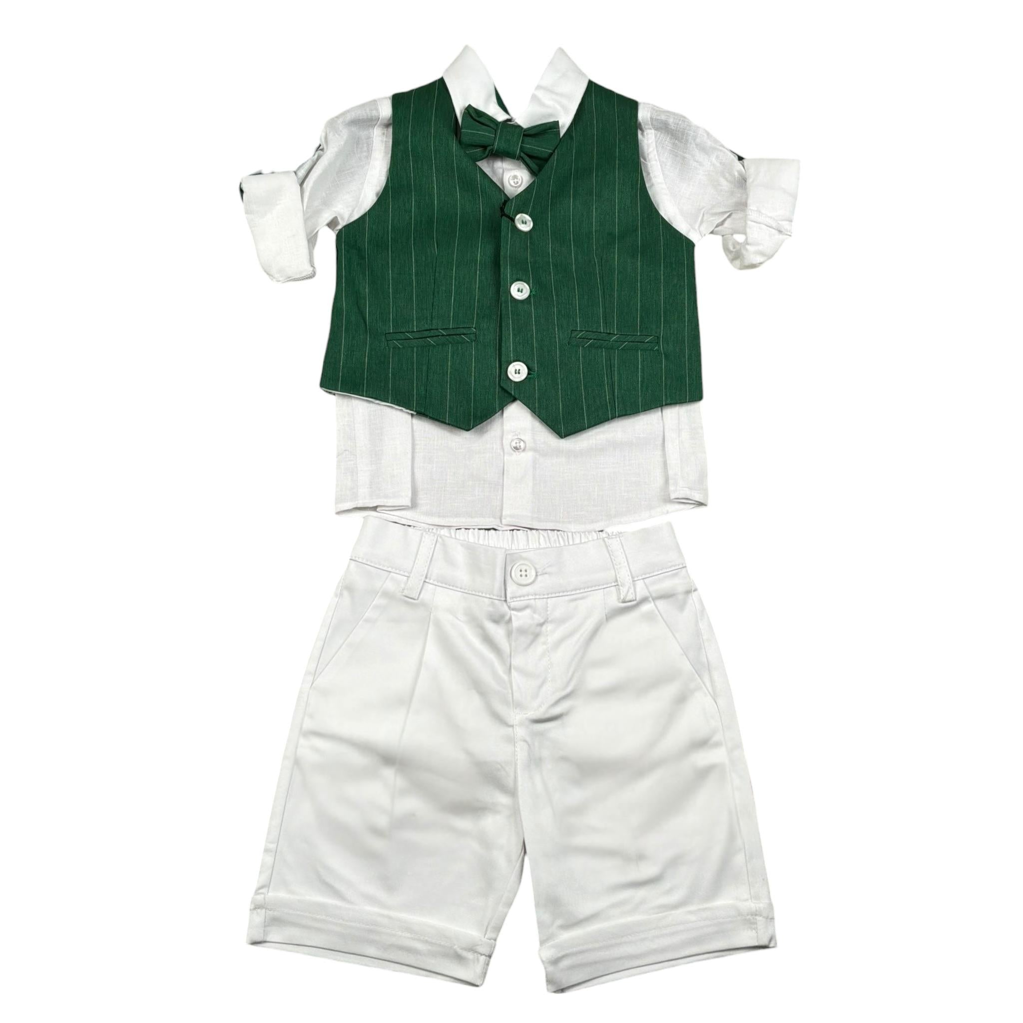 Never Too Completo 4 Pezzi Camicia-Bermuda-Gilet-Papillion per Bambino GM2237NJ VERDE NEVER TOO 