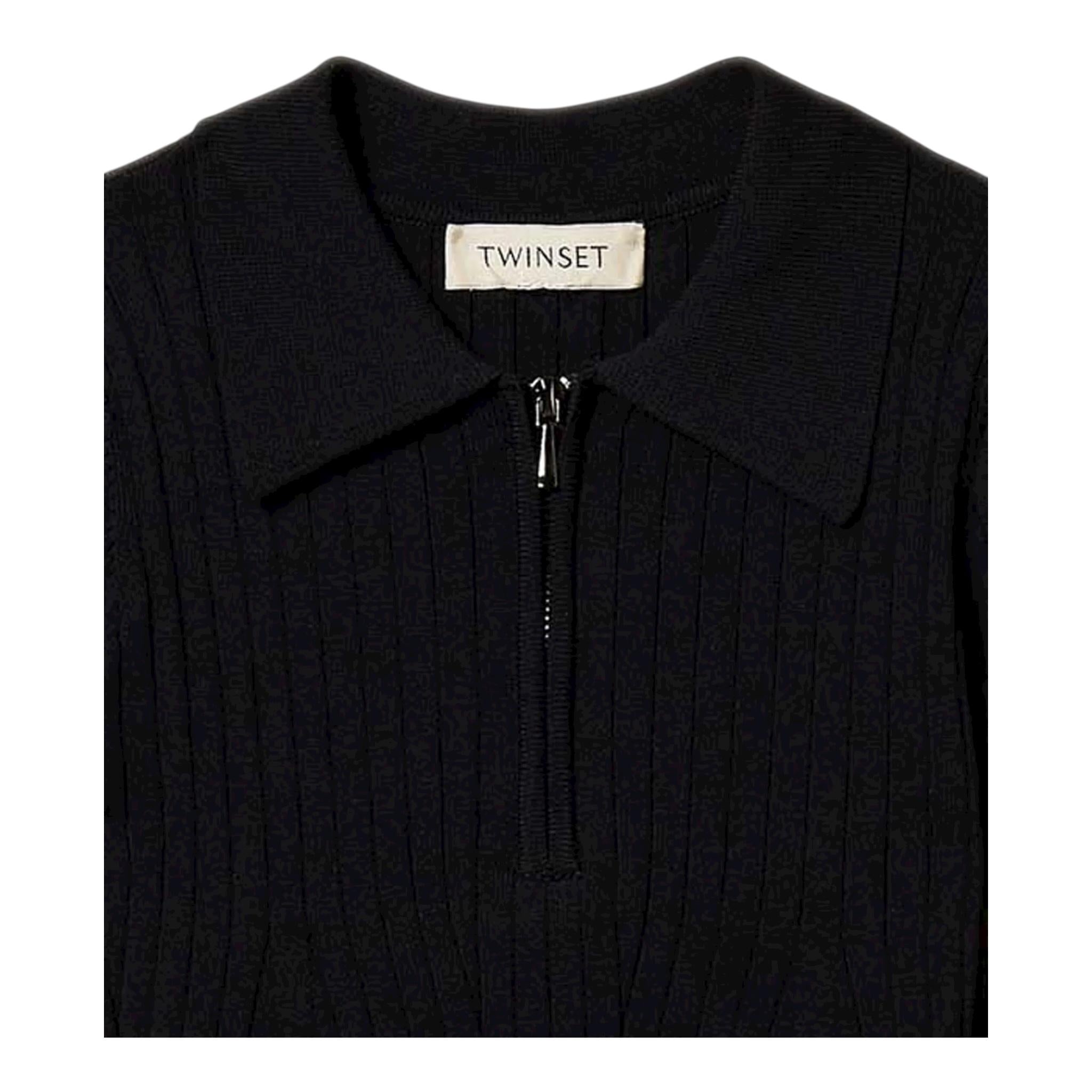 Twinset Abito Mezza Manica Tinta Unita con Zip E Colletto per Bambina 251GJ3401 NERO TWINSET 