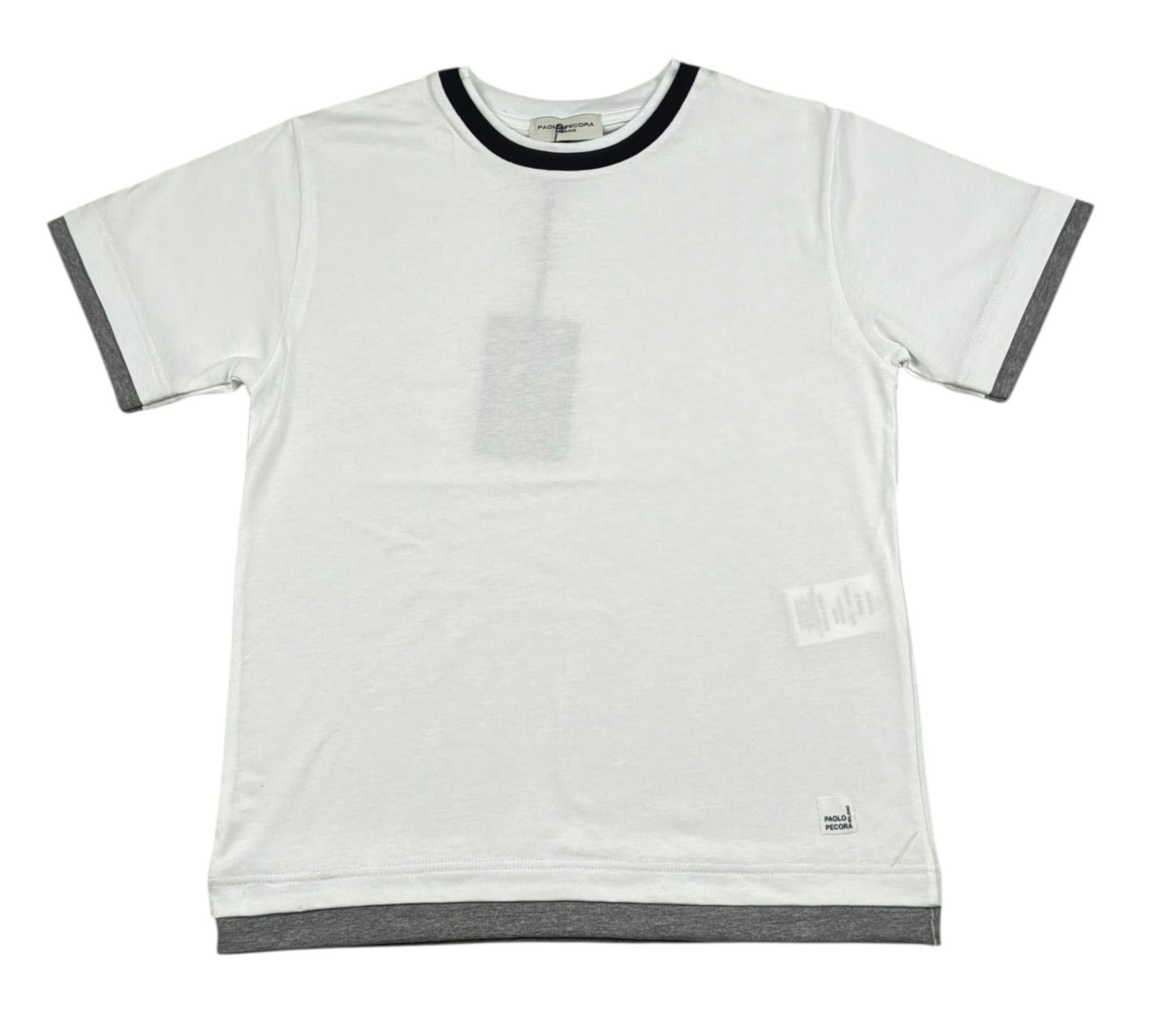 Paolo Pecora T-Shirt Girocollo Tinta Unita con Profili In Contrasto per Bambino PP4349 BIANCO PAOLO PECORA 