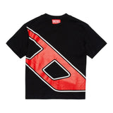 Diesel T-Shirt Tinta Unita Girocollo Con Stampa Nero Per Bambino
