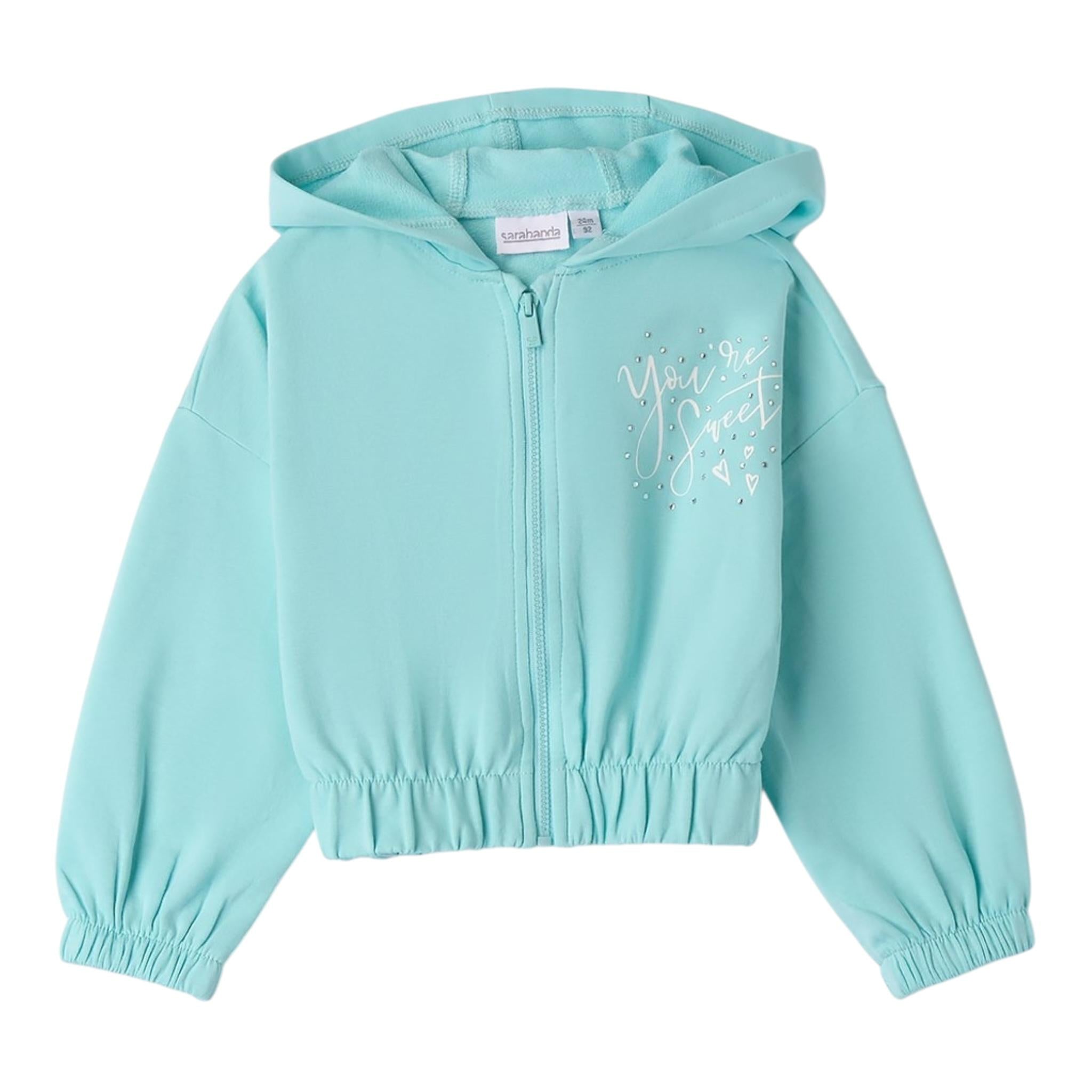 Sarabanda Felpa Tinta Unita con Zip E Cappuccio per Bambina 0B203 VERDE ACQUA SARABANDA 