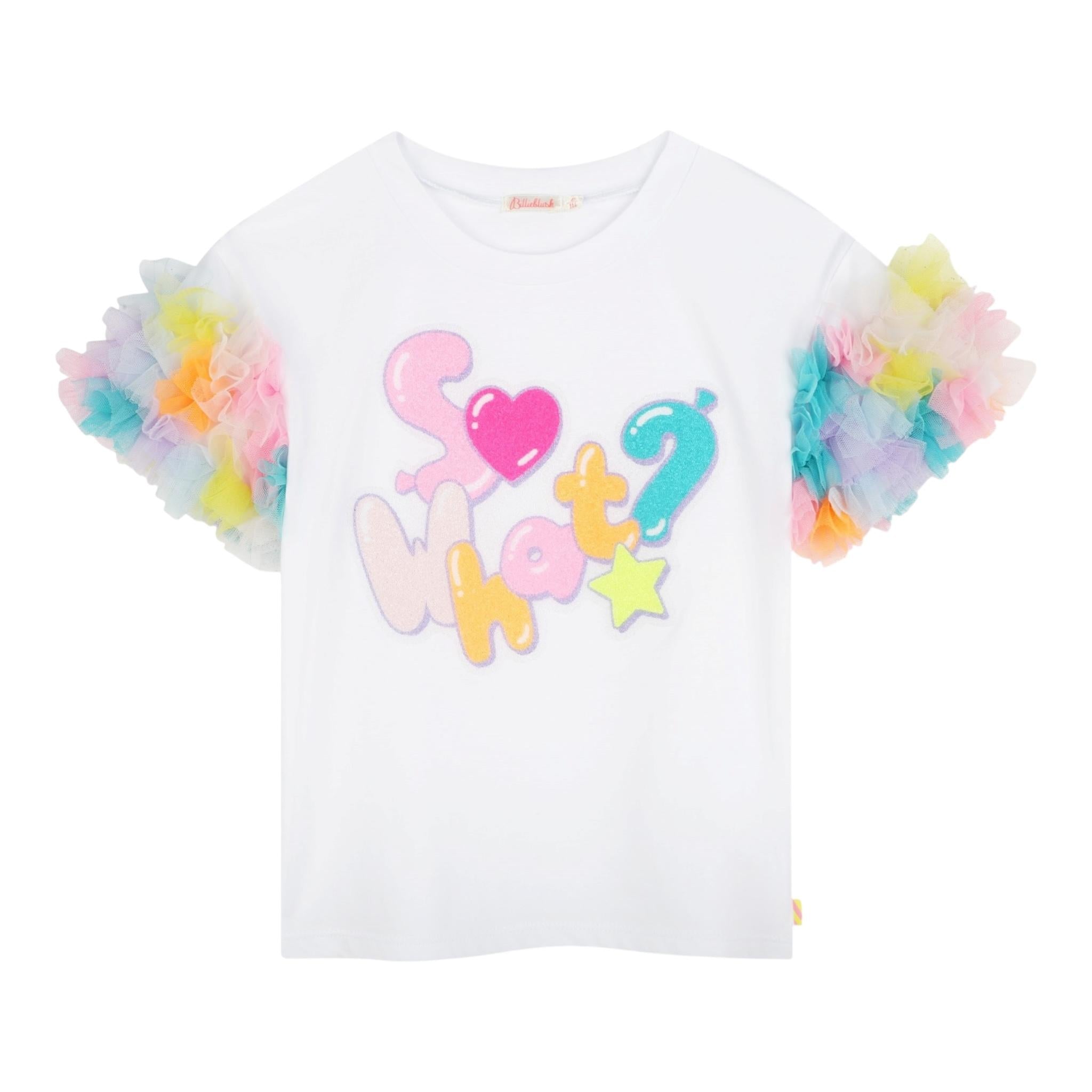 Billieblush T-Shirt Giocollo Tinta Unita con Maniche In Contrasto E Tulle per Bambina U20927X BIANCO BillIEBLUSH 