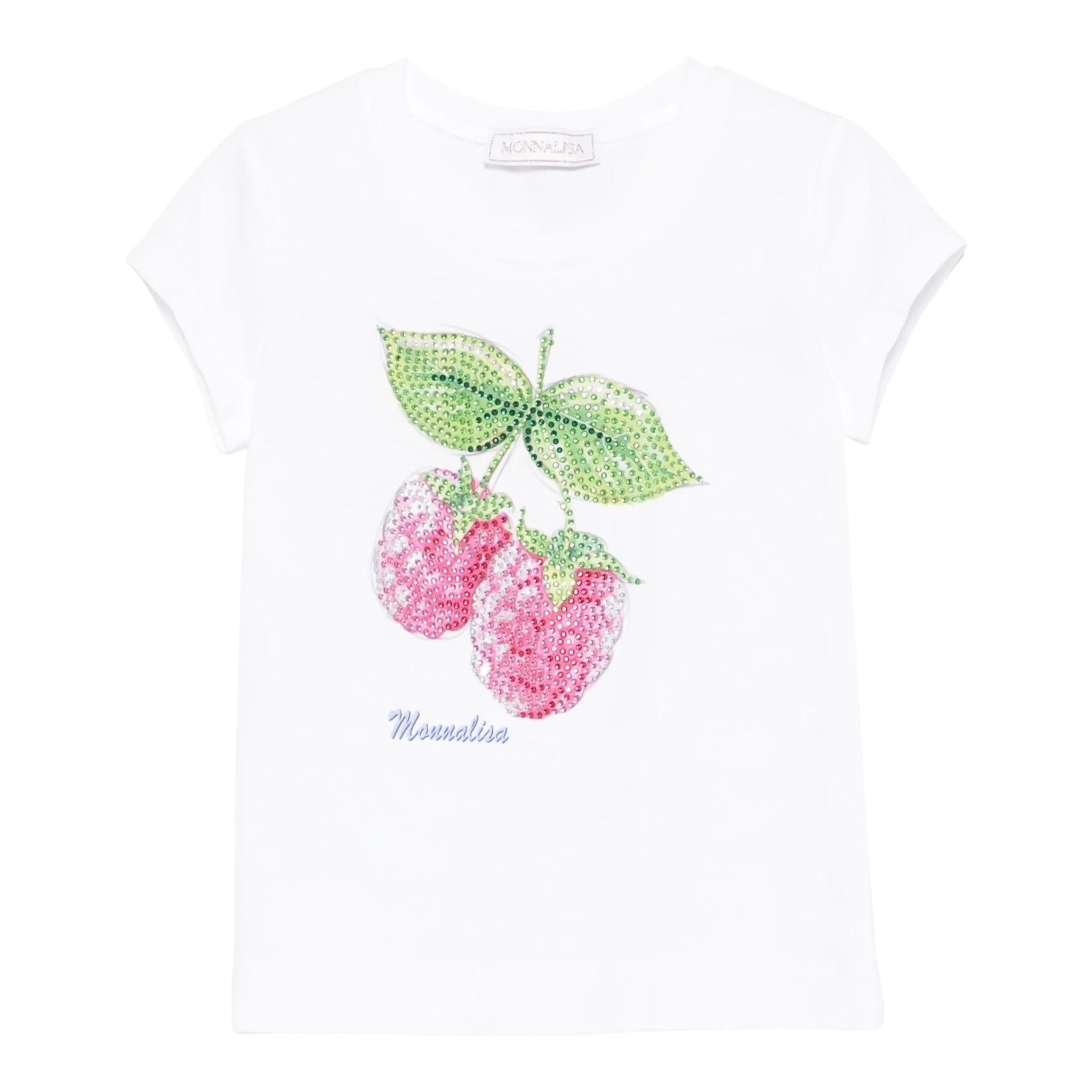 Monnalisa T-Shirt Girocollo Tinta Unita con Brillantini per Bambina 19E617X BIANCO MONNALISA 