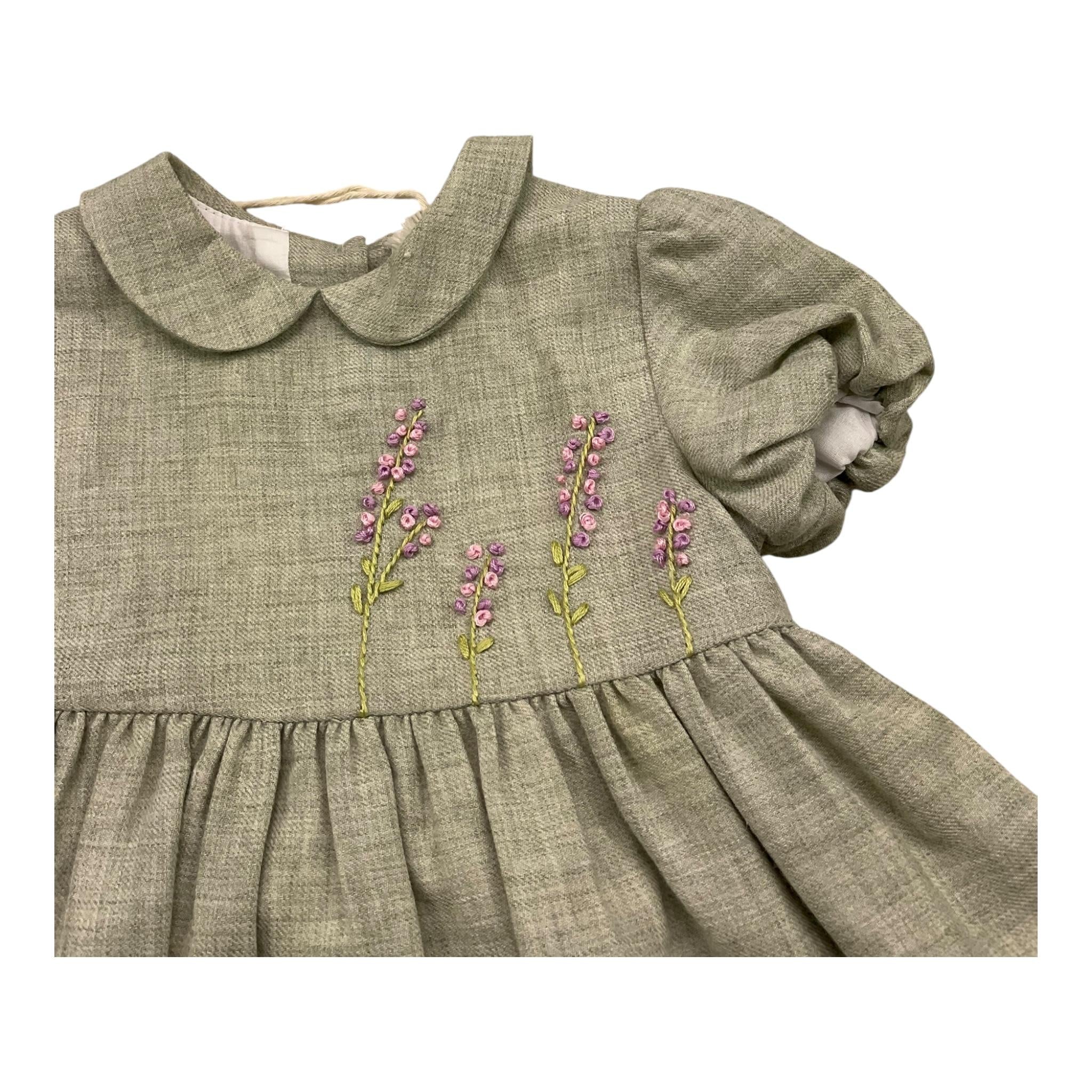 ILFAROBIMBI abito mezza manica tinta unita con ricami Verde per Neonata IFN50501 VERDE ILFAROBIMBI 