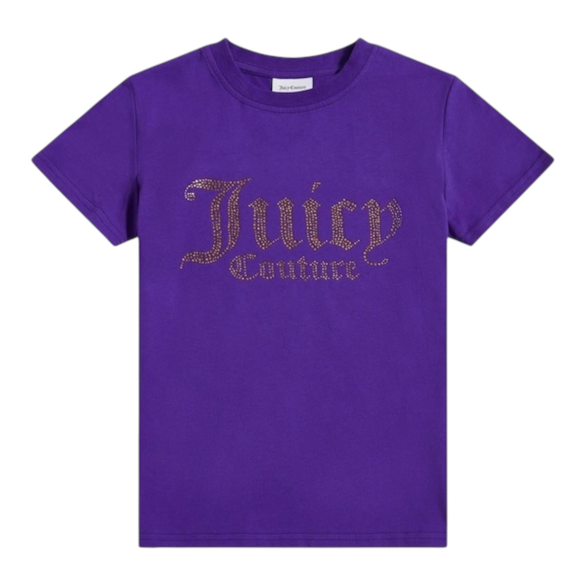 Juicy Couture T-Shirt Girocollo Tinta Unita con Brillantini per Bambina JBX6409 VIOLA JUICY COUTURE 